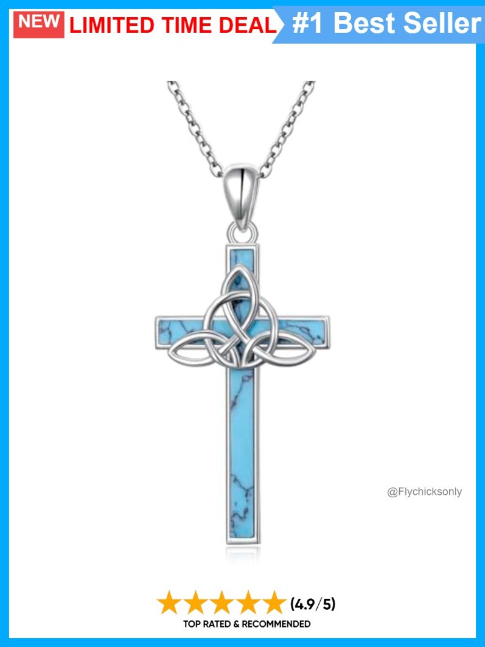 925 Sterling Silver Celtic Knot Cross Pendant Necklace Created Turquoise